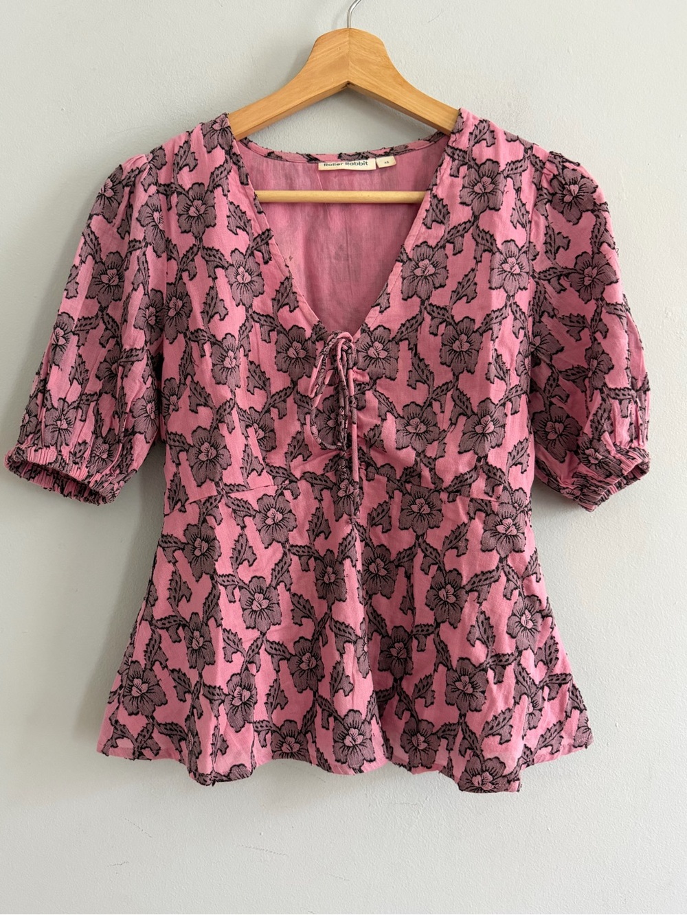 Anthropologie Roller Rabbit Pau Rosalie Pink Floral Lace Short Sleeve Top XS